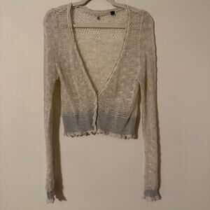 Knitted & Knotted Wool Alpaca Loose Knit Ruffle Hem Cardigan Sweater Size Large